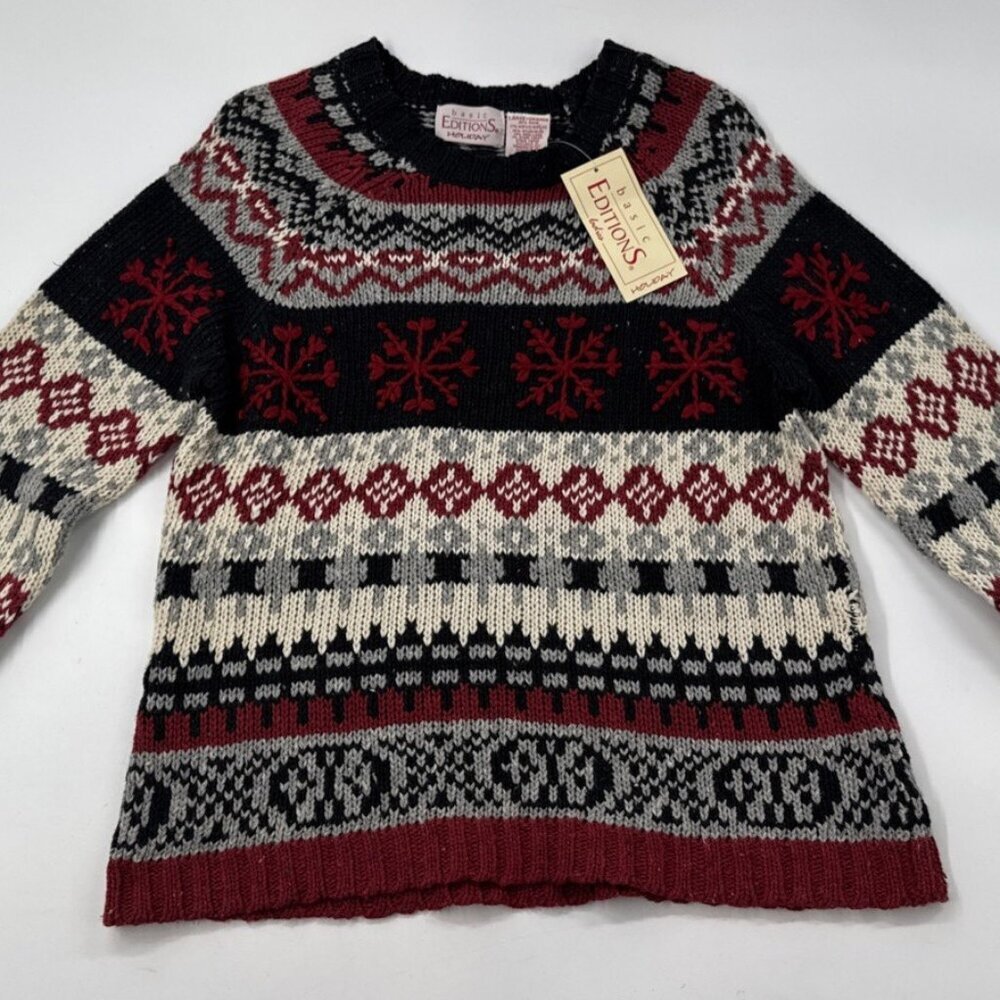 Vintage Fair Isle Wool Blend Sweater Womens Large Pullover Snowflakes 90s NEW